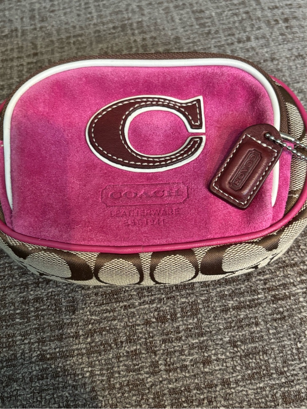 Coach Pink Suede & Signature Canvas Crossbody Pouch